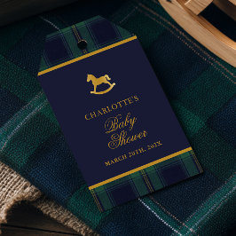 Vintage Rocking Horse Plaid Baby Shower Geschenkanhänger