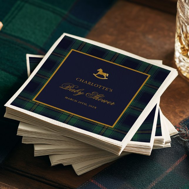 Vintage Rocking Horse Plaid Baby Shower Serviette (Von Creator hochgeladen)