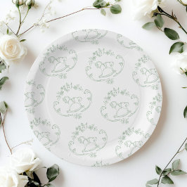 Vintage Rockpferde Toile Sage Grüne Babydusche Pappteller