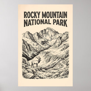 Vintage Rocky Mountain Elk Holzschnittposter Poster