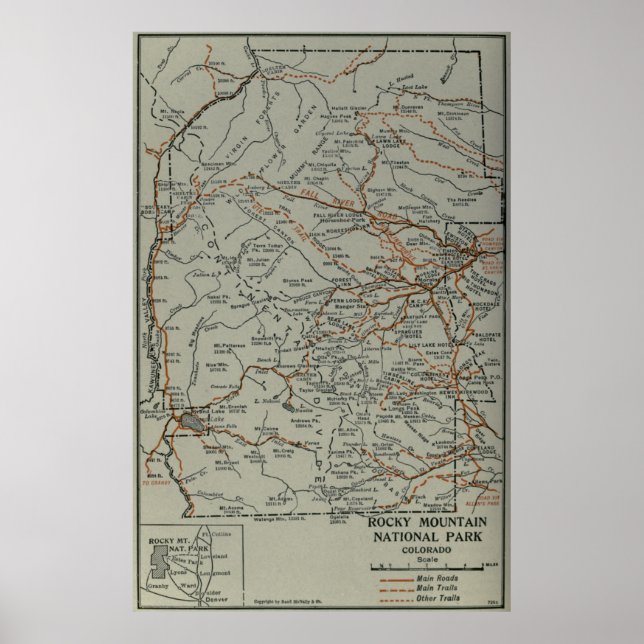 Vintage Rocky Mountains National Park Map (1919) Poster (Vorne)