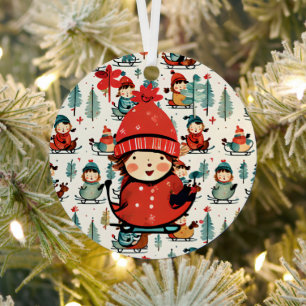 Vintage Rodelkinder Personalisiert Weihnachten Ornament Aus Metall