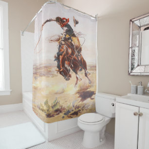 Vintage Rodeo Cowboy Bronc Rider Duschvorhang