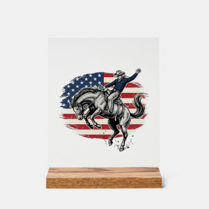 Vintage-Rodeo-Cowboy-patriotischer-Pferdereiter-Ve Acrylschild