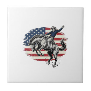 Vintage-Rodeo-Cowboy-patriotischer-Pferdereiter-Ve Fliese