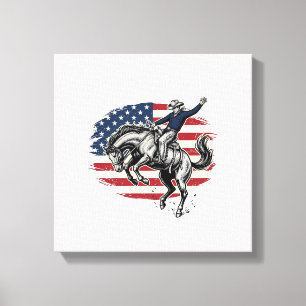 Vintage-Rodeo-Cowboy-patriotischer-Pferdereiter-Ve Leinwanddruck