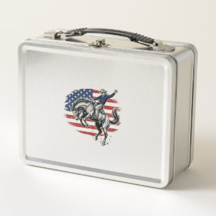 Vintage-Rodeo-Cowboy-patriotischer-Pferdereiter-Ve Metall Brotdose