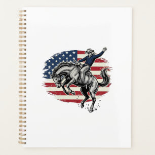Vintage-Rodeo-Cowboy-patriotischer-Pferdereiter-Ve Planer
