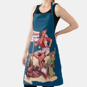 Vintage Rodeo-Cowgirl trampelt mit zur Rodeo Schürze