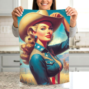 Vintage-Rodeo-Pin-up Geschirrtuch