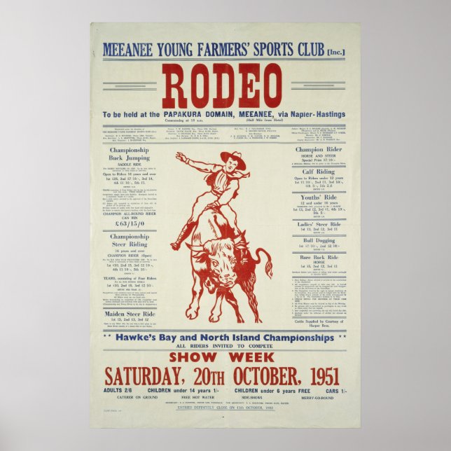 Vintage-Rodeo-Plakat Neuseeland Poster (Vorne)