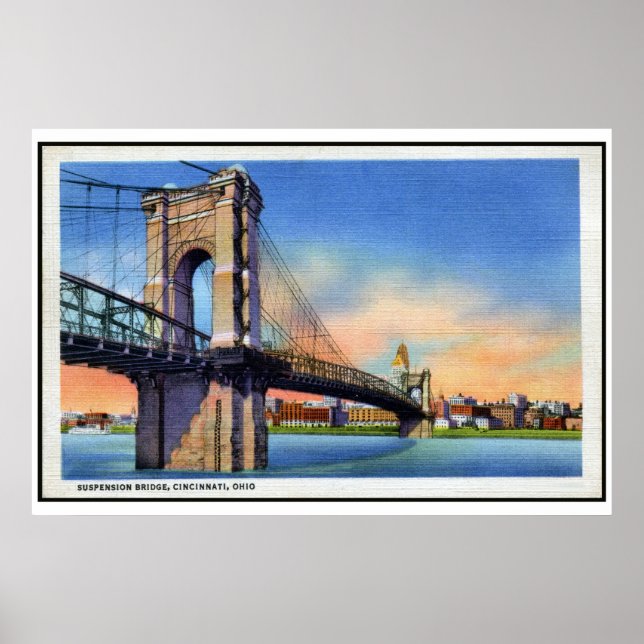 Vintage Roebling-Hängebrücke, Cincinnati, OH Poster (Vorne)