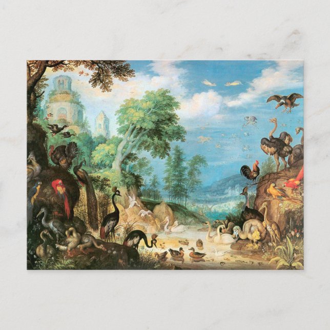 Vintage Roelant Landschaft mit Vögeln Postkarte (Vorderseite)