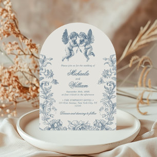 Vintage Rokoko Cherubs & Blume Blue Wedding Einladung