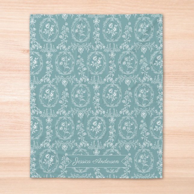 Vintage-Rokokoblumen Blumenmuster Personalisiert Fleecedecke (close up)