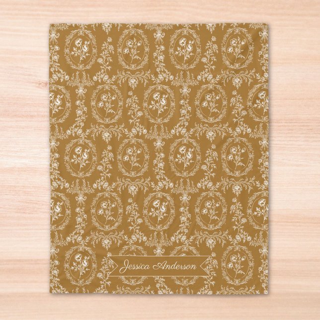 Vintage-Rokokoblüten Blumenmuster personalisiert Fleecedecke (close up)