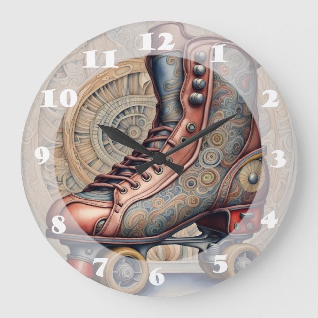Vintage Roller-Skate Große Wanduhr (Vorderseite)