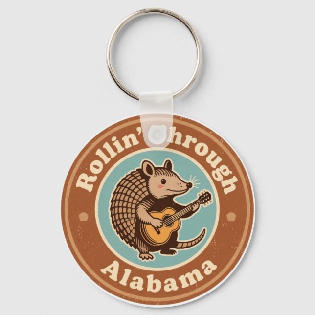 Vintage Rollin Through Alabama Armadillo Funny Schlüsselanhänger (Vorderseite)