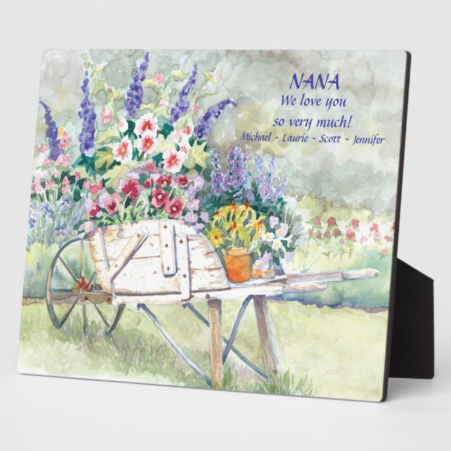 Vintage  Rollkarren mit Blume im Garten Fotoplatte (Seite)