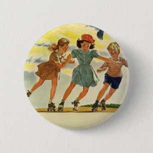 Vintage-Rollschuhspaß Kinder Jungen und Mädchen Button