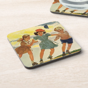 Vintage-Rollschuhspaß Kinder Jungen und Mädchen Getränkeuntersetzer