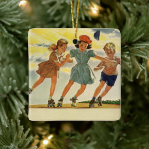 Vintage-Rollschuhspaß Kinder Jungen und Mädchen Keramikornament