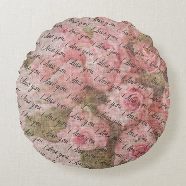 Vintage Romance: Handgeschriebenes "I Liebe You" Rundes Kissen (Vorderseite)
