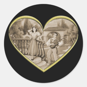 Vintage Romance Paar, Mann und Frau Liebe Runder Aufkleber