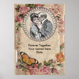 Vintage romanische Couple Antique Rose Hochzeit Poster