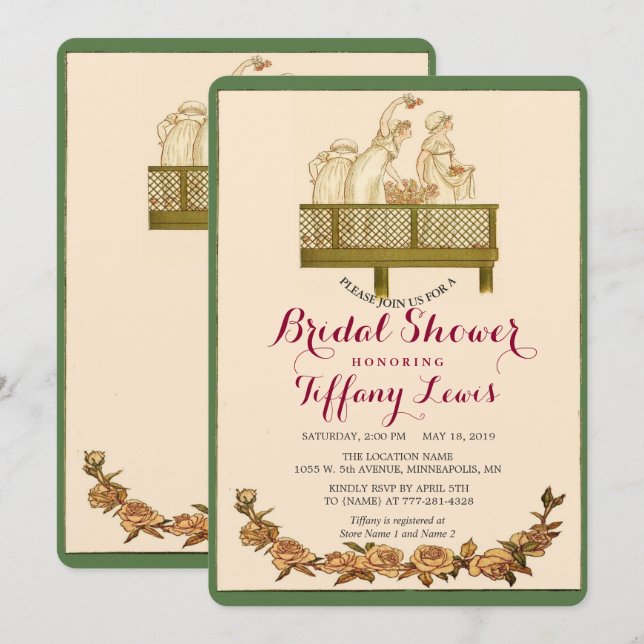 Vintage Romantic Rustic Floral Bridal Shower Einladung (Vorne/Hinten)