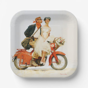Vintage Romantik auf einem roten Roller Pappteller