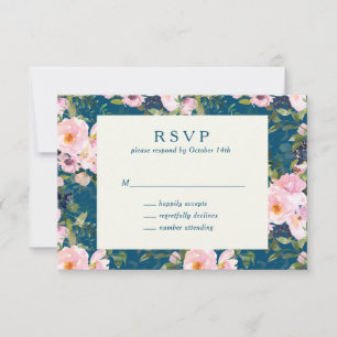 Vintage Romantik Florals in Blue Wedding Simple RSVP Karte