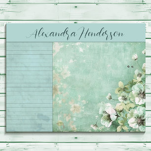 Vintage Romantik Grün und Creme Blumenmuster groß Notizblock