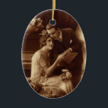 Vintage Romantik, Liebe und Romantik Liebhaber Keramikornament<br><div class="desc">Vintages sepia altmodisches Foto mit einem Liebe- und Romantik-Bild mit einem frisch verheirateten Paar,  das neben einem Klavier Noten liest.</div>