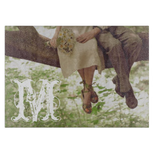 Vintage-Romantik-Liebes-Monogramm-Glas-Schneidbret Schneidebrett