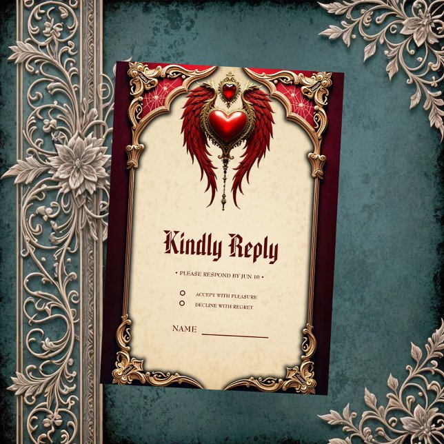 Vintage Romantik mit Herz und Flügeln. RSVP Karte (Von Creator hochgeladen)