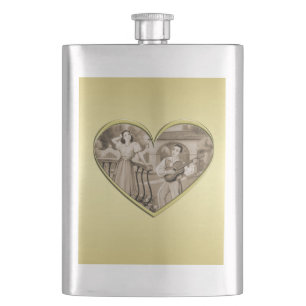 Vintage-Romantik-Paar, Mann und Frau, Gold Flachmann