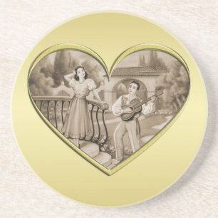 Vintage-Romantik-Paar, Mann und Frau, Gold Getränkeuntersetzer