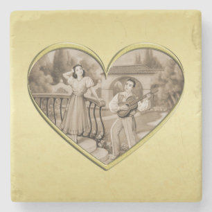 Vintage-Romantik-Paar, Mann und Frau, Gold Steinuntersetzer