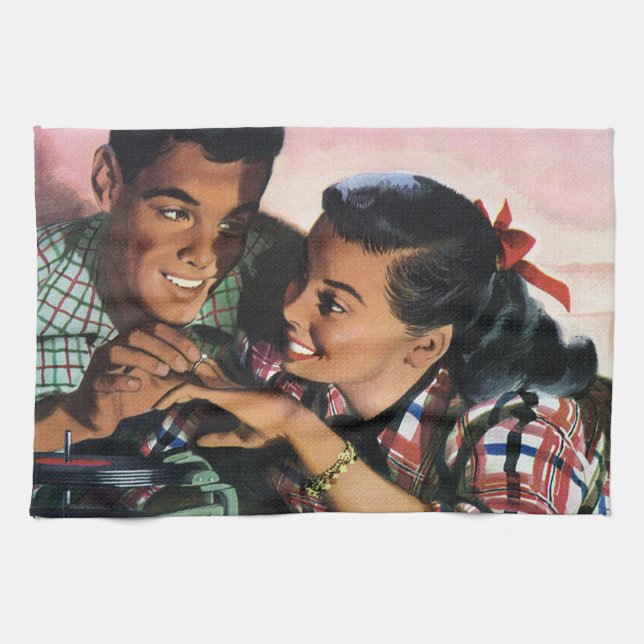 Vintage Romantik, Schulliebe in der Liebe Geschirrtuch (Horizontal)