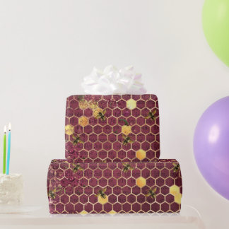 Vintage romantische Biene Floral Burgund Gold Geschenkpapier