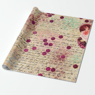 Vintage romantische Biene floral burgunderrot Gold Geschenkpapier