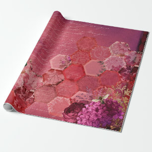 Vintage romantische Biene floral burgunderrot Gold Geschenkpapier