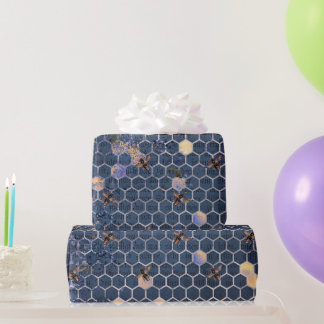 Vintage Romantische Blaue Bienen Blumen Geschenkpapier