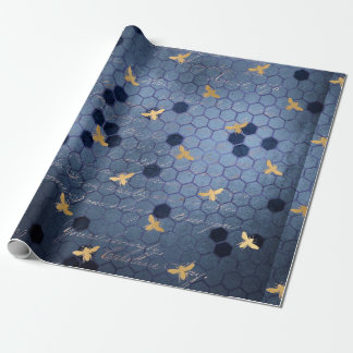 Vintage Romantische Blaue Bienen Blumen Geschenkpapier