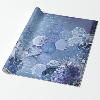 Vintage Romantische Blaue Bienen Blumen Geschenkpapier