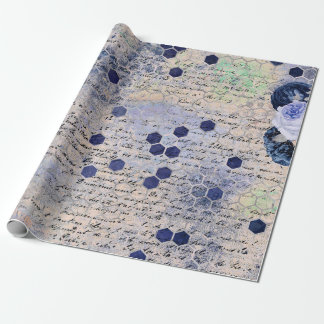 Vintage Romantische Blaue Bienen Blumen Geschenkpapier