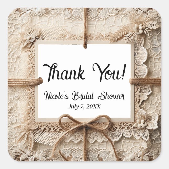 Vintage romantische Blumenstrasse Burlap Rustic We Quadratischer Aufkleber (Vorderseite)