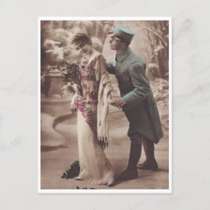 Vintage romantische Couple Soldier und Lady Postca Postkarte