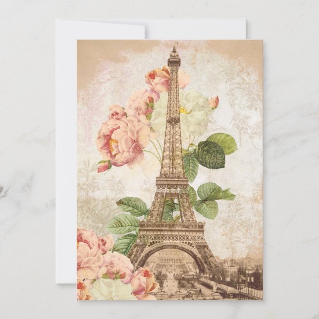 Vintage romantische Einladung in Paris Pink Rose (Vorderseite)